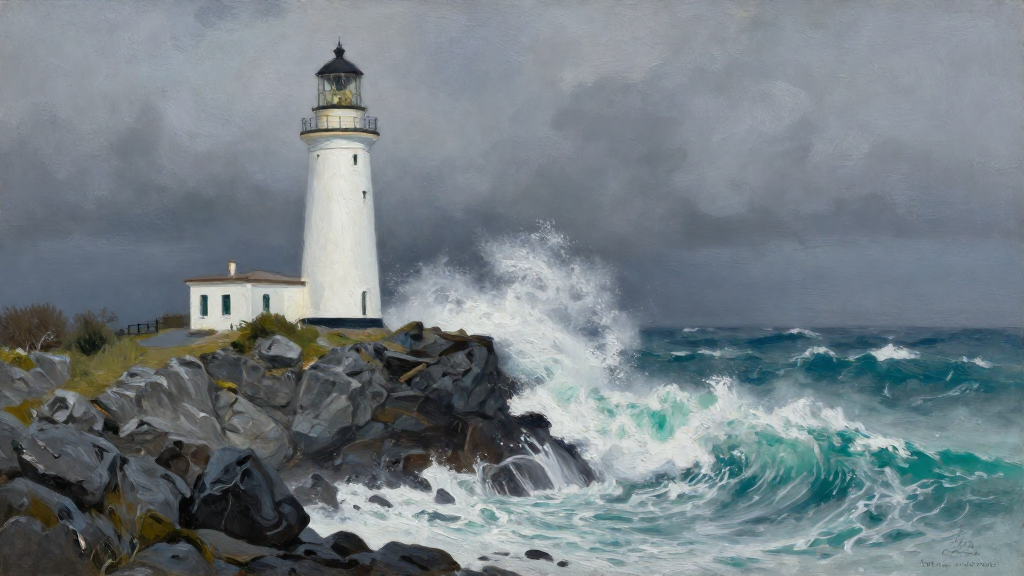 Lighthouse in a storm, oil painting — generated by an agent through the Scenetra MCP
