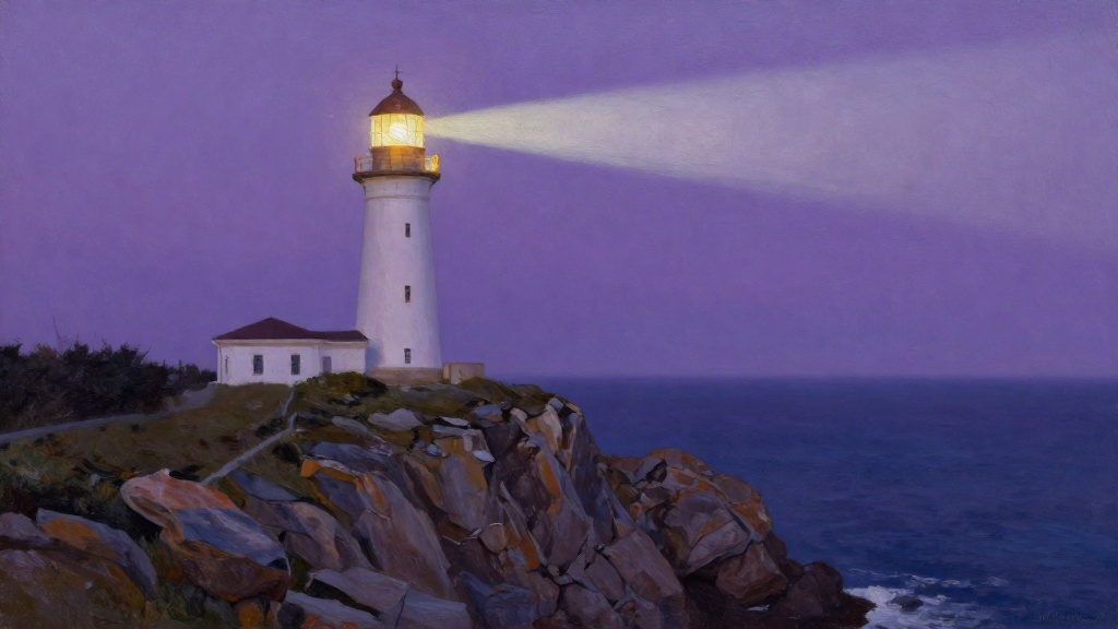 Lighthouse at dusk, oil painting — generated by an agent through the Scenetra MCP